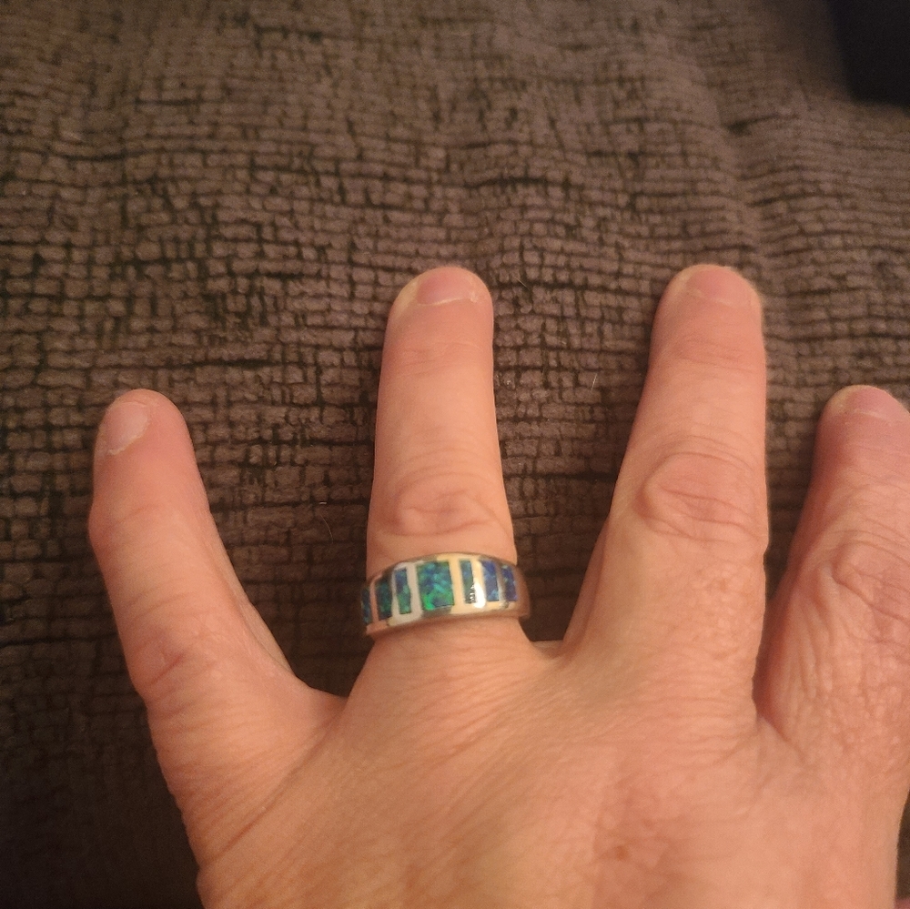 Thin Blue Opal Malachite Ring